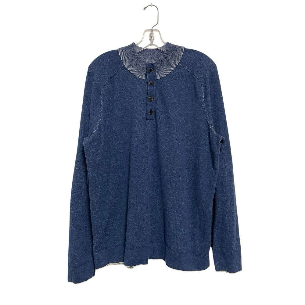 Borgo 28 Cotton Cashmere Henley Sweater Blue Contrast Stitch Mens Large